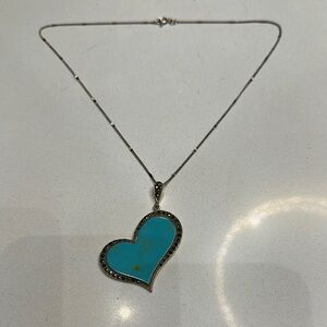 Sterling Silver Heart Pendant Necklace with Blue Stone